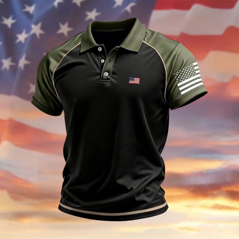 Patriotic American Flag Graphic Polo Shirt Independence Day 2026 Clothes Present Idea For Husband