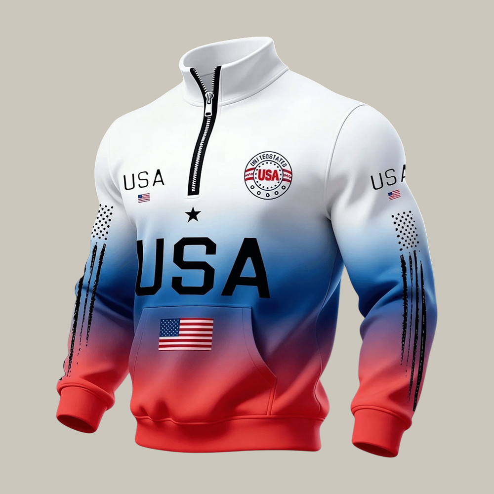 Patriotic American Flag Graphic Quarter Zip Sweatshirt Independence Day Apparel Patriotic Gift For Him