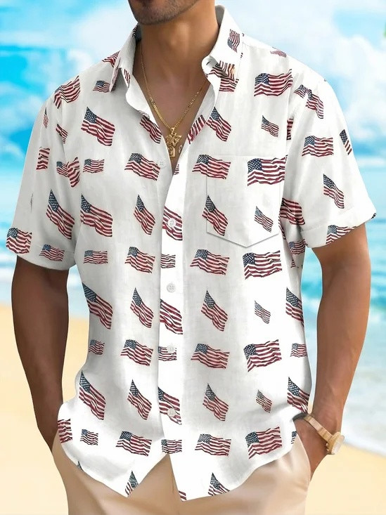 Patriotic American Flag Hawaiian Button Shirt America 250Th Anniversary Merch Gifts Ideas