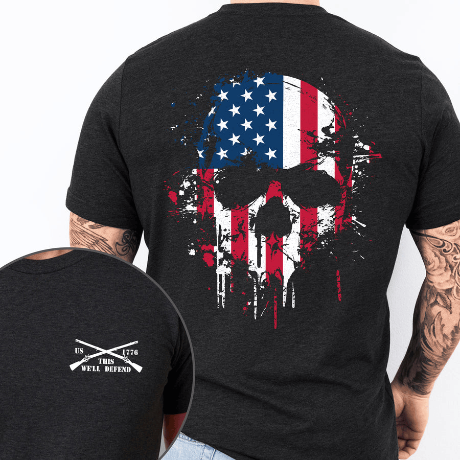 Patriotic American Skull Shirt This We'll Defend U.S. Veteran T-Shirt Dad Gifts