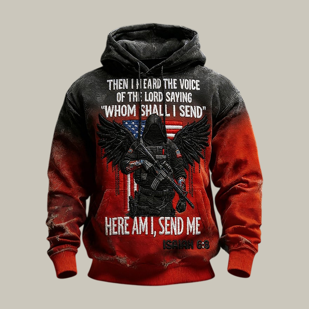 Patriotic American Veteran Graphic Hoodie Here I Am Send Me Apparel Gift For Husband