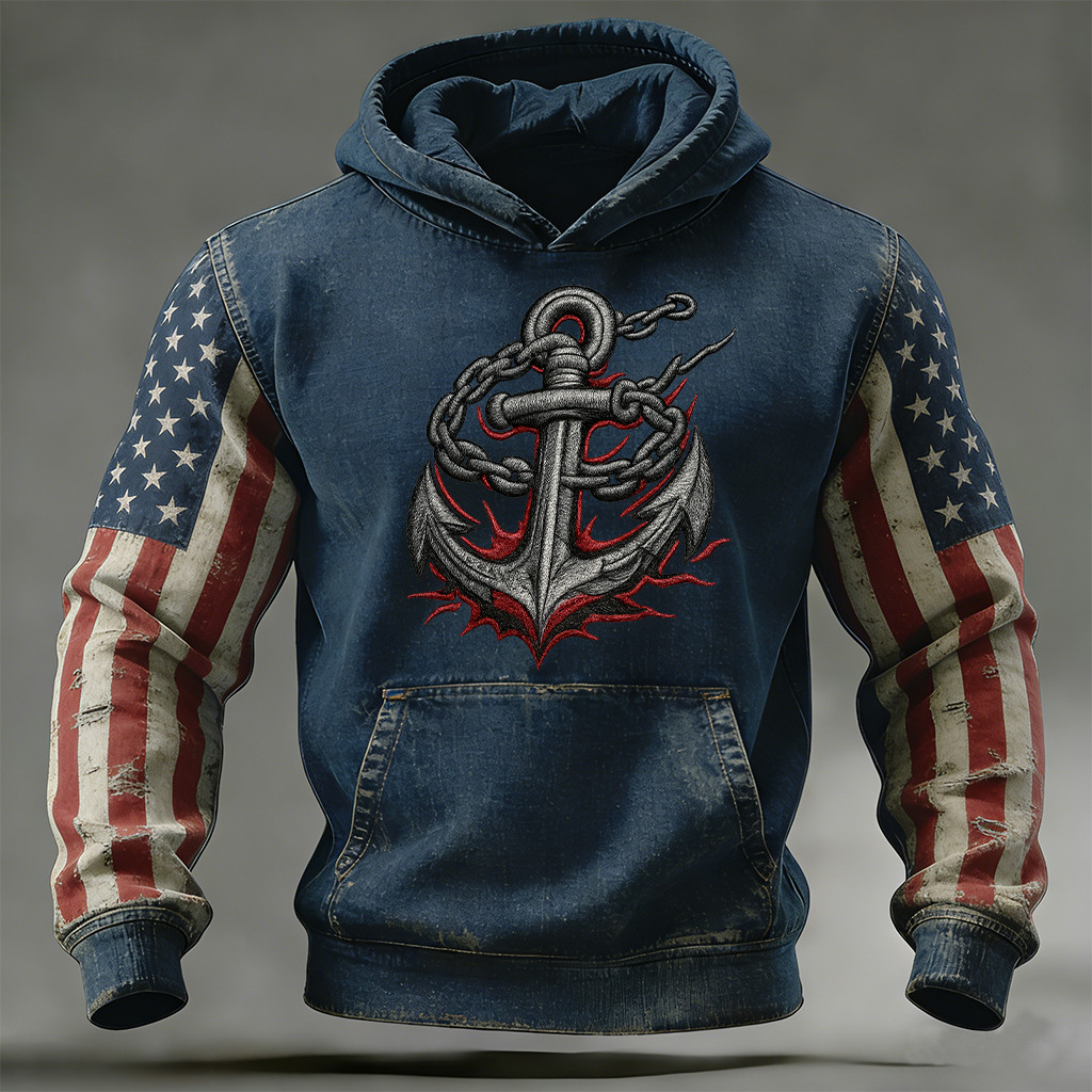 Patriotic Anchor Vintage Hoodie American Flag Apparel Present For Patriotic Men