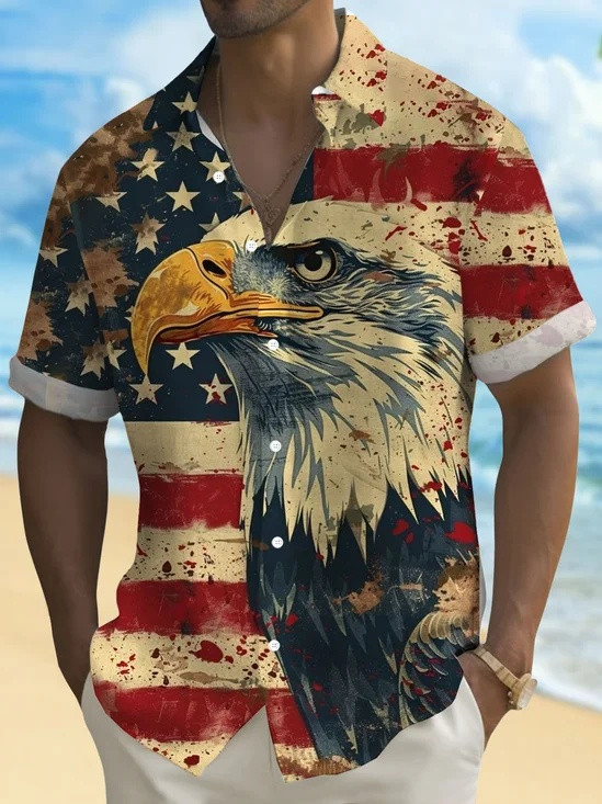 Patriotic Bald Eagle American Flag Button Shirt Semiquincentennial Clothing Gift For Men