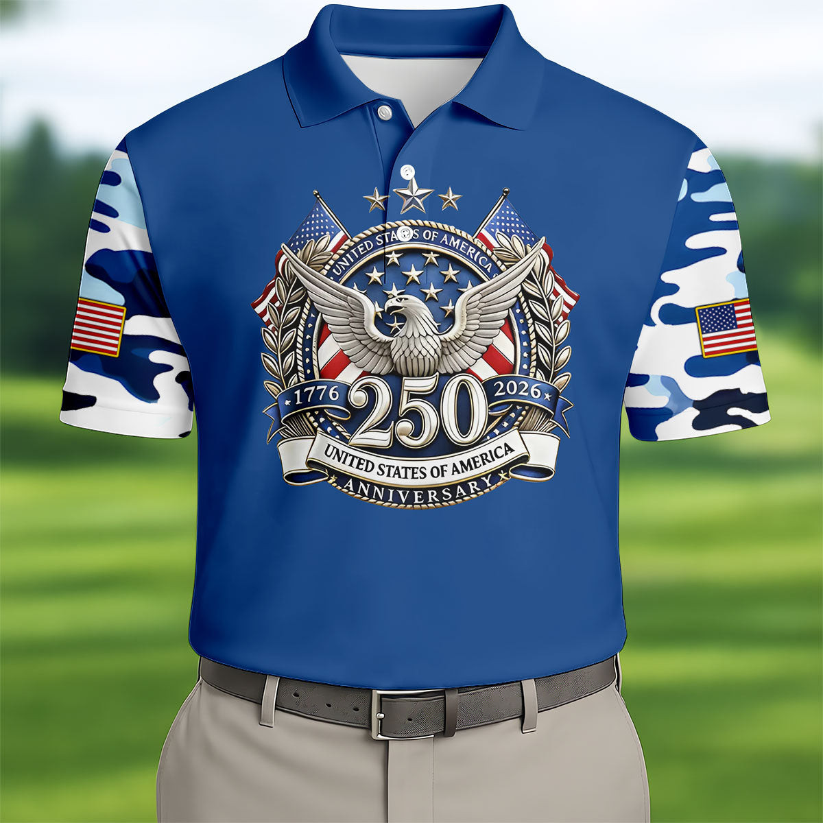 Patriotic Bald Eagle Polo Shirt 250th Anniversary Golf Shirts Unusual Golf Gifts