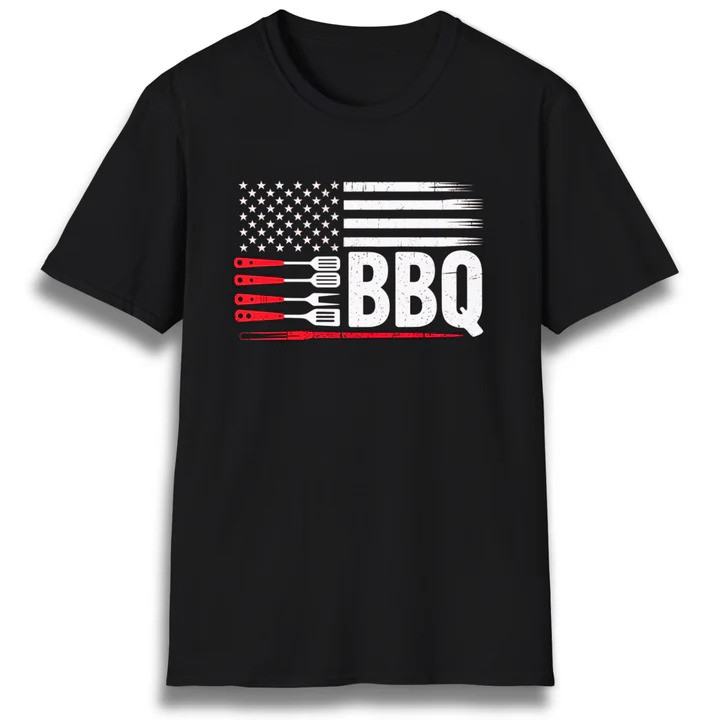 Patriotic BBQ T Shirt American Barbecue Cookout Graphic Tees Vintage Shirt Gift For Him