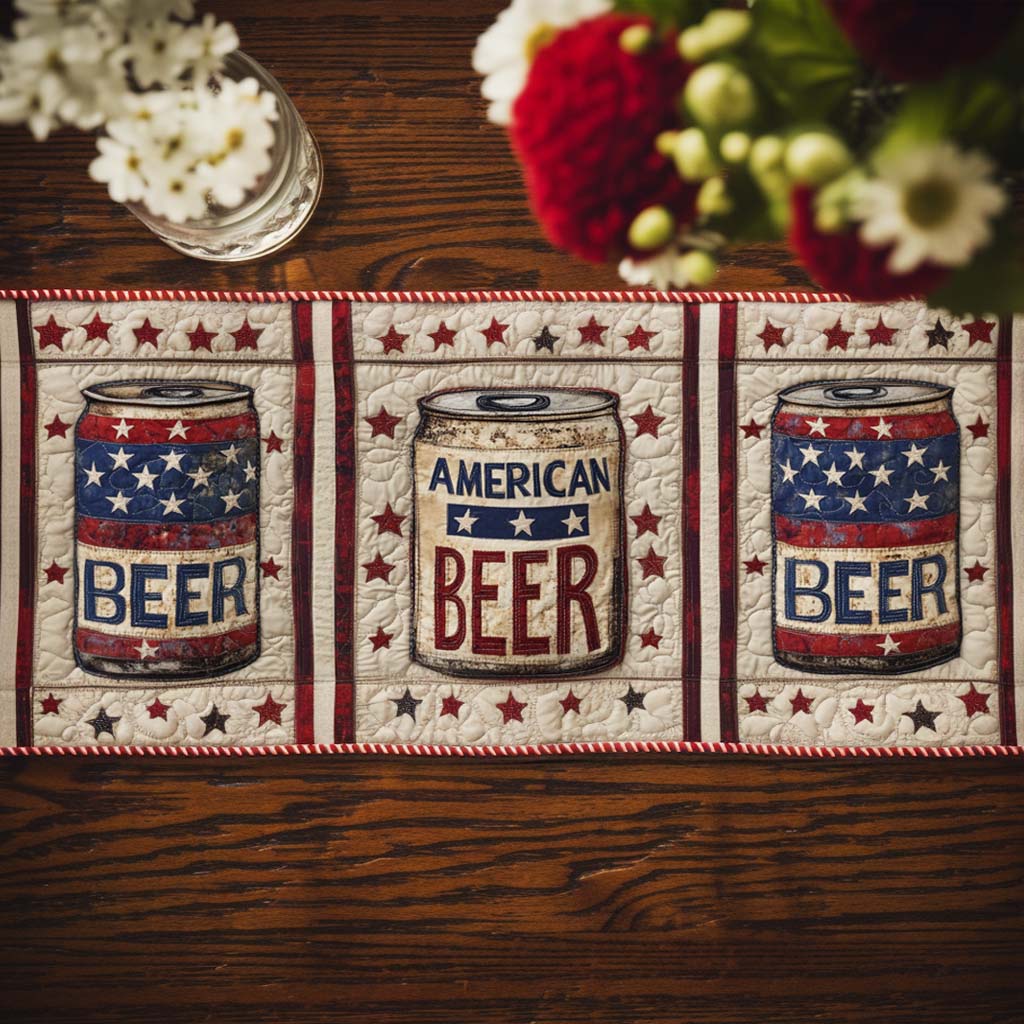 Patriotic Beer Cans Quilted Table Runner Dinner Table Decor Ideas Patriotic Gifts For Him