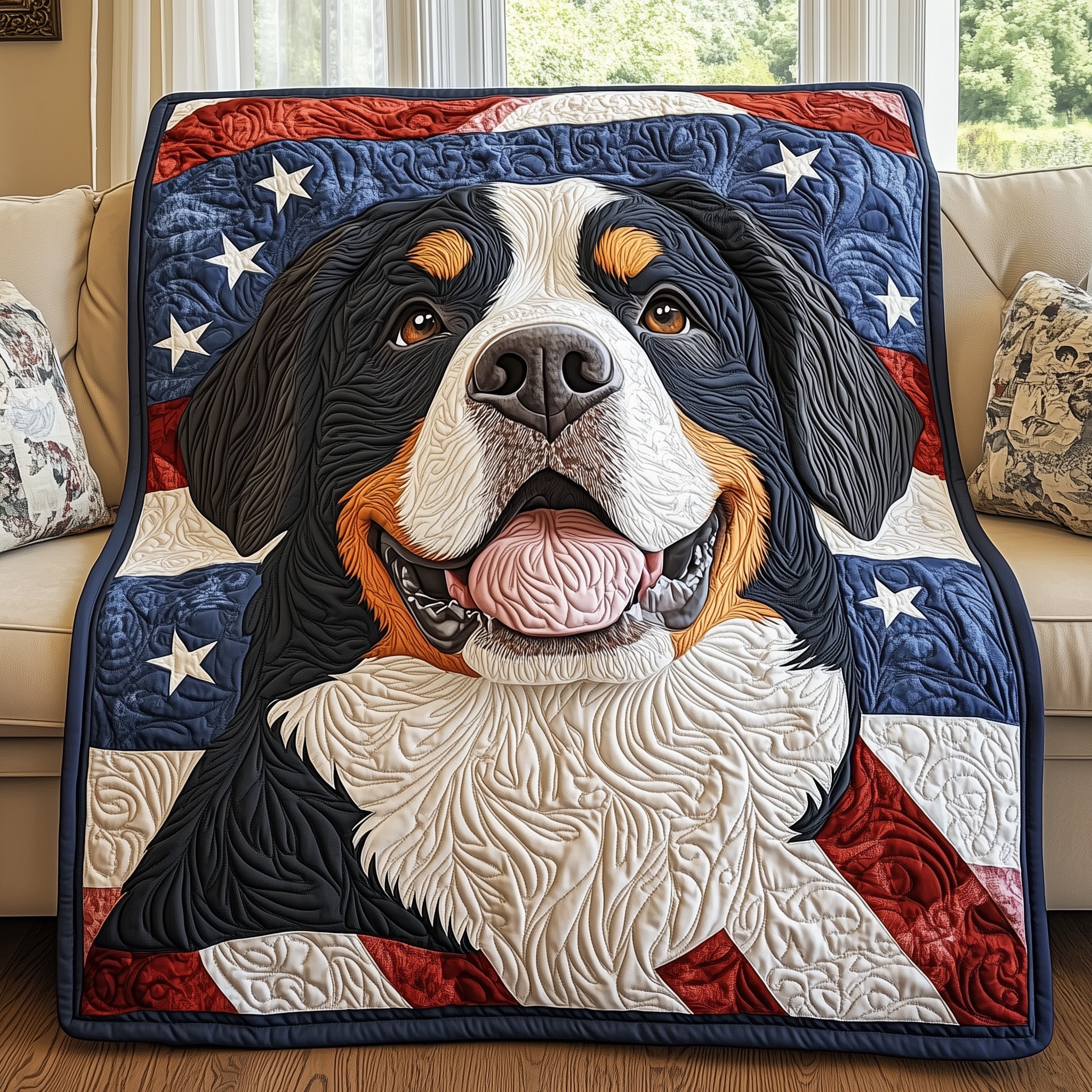 Patriotic Berner Quilted Blanket Couch Throw BlanketUnique Gifts For Dog Lovers