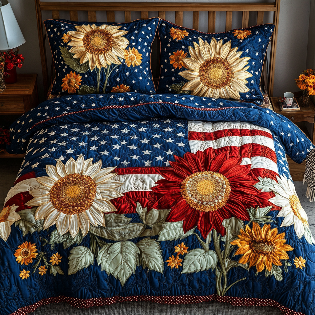Patriotic Bloom Quilted Bedding Set Bedroom Decor Patriotic Gift Ideas