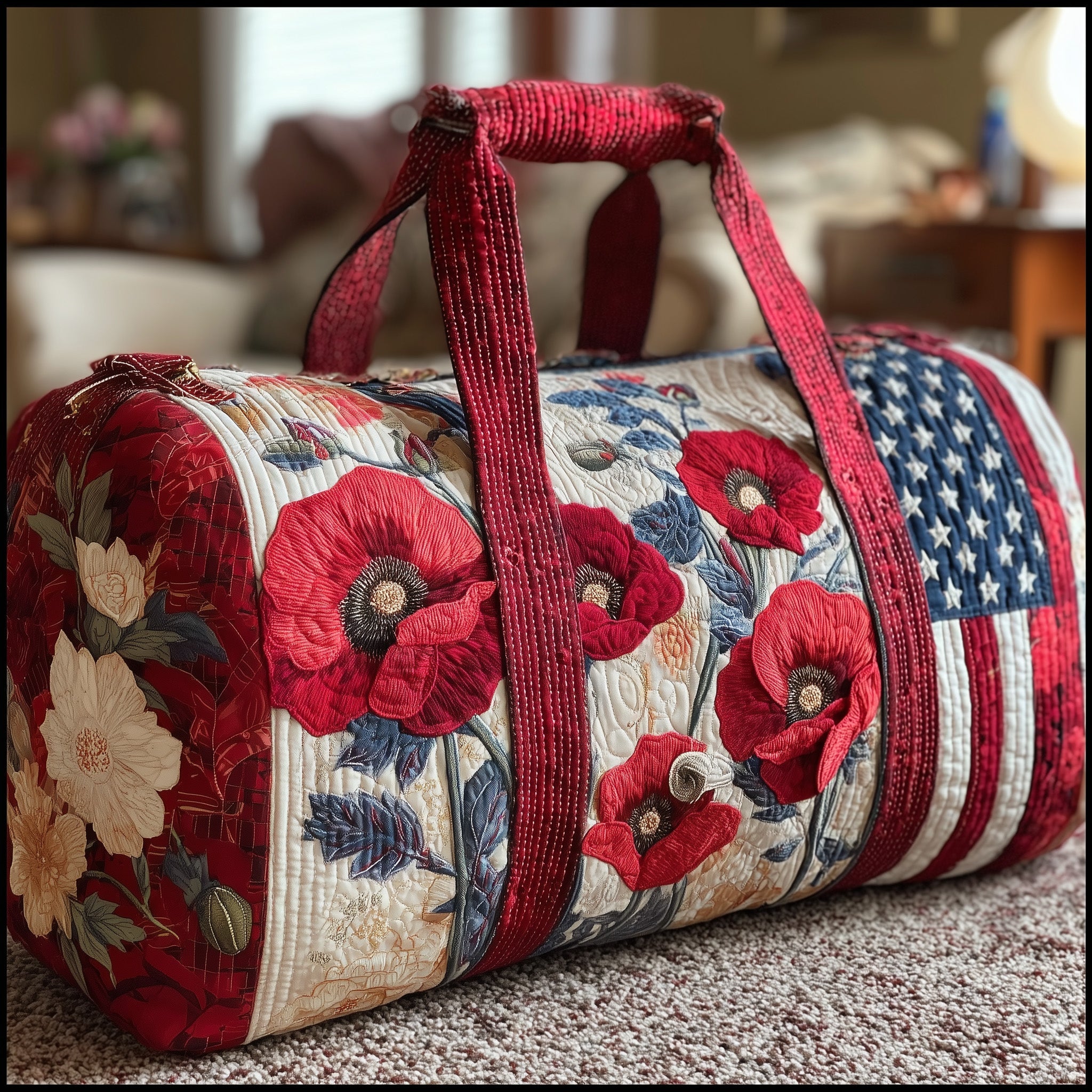 Patriotic Bloom Quilted Duffle Bag Compact And Spacious