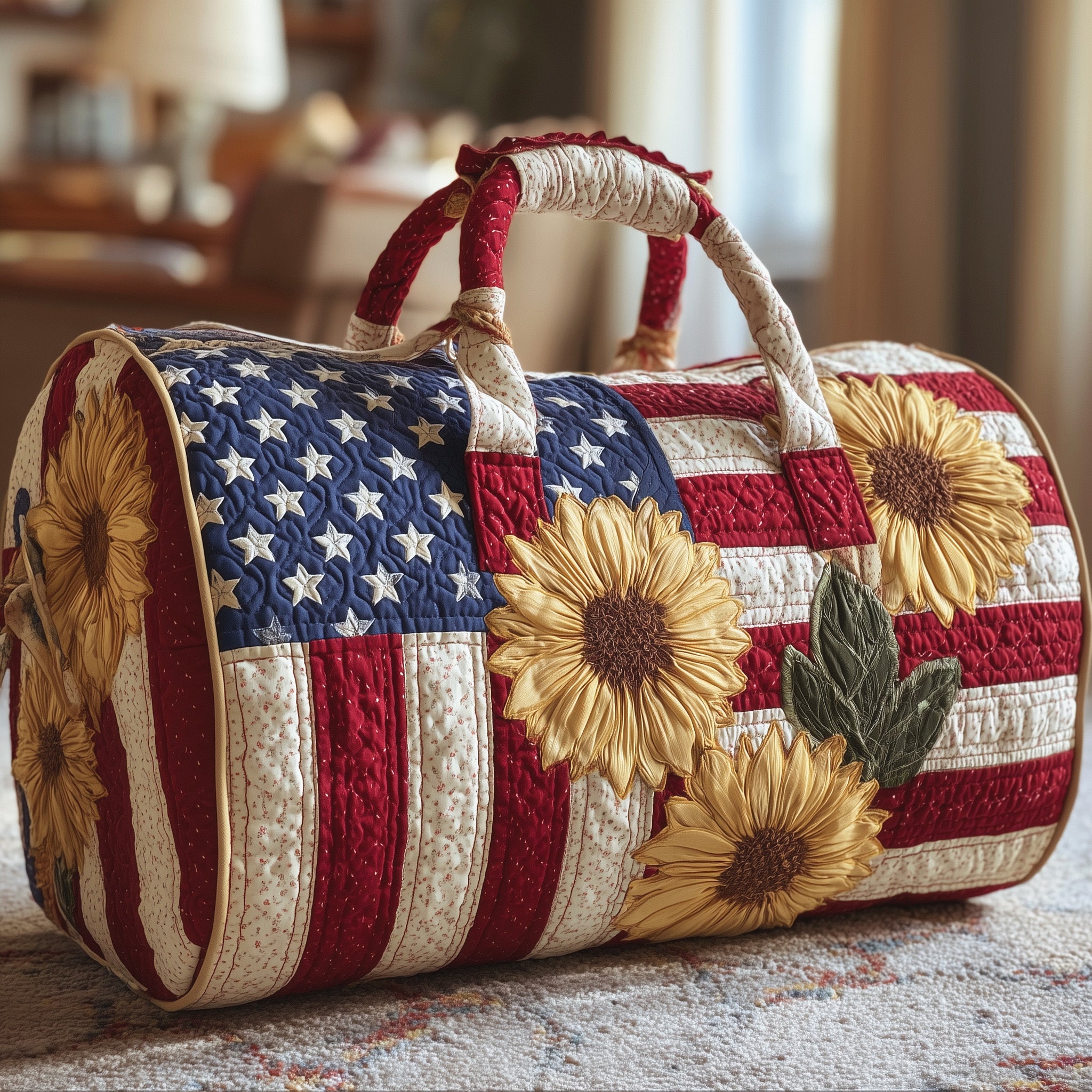 Patriotic Bloom Quilted Duffle Bag Easy To Clean Surface