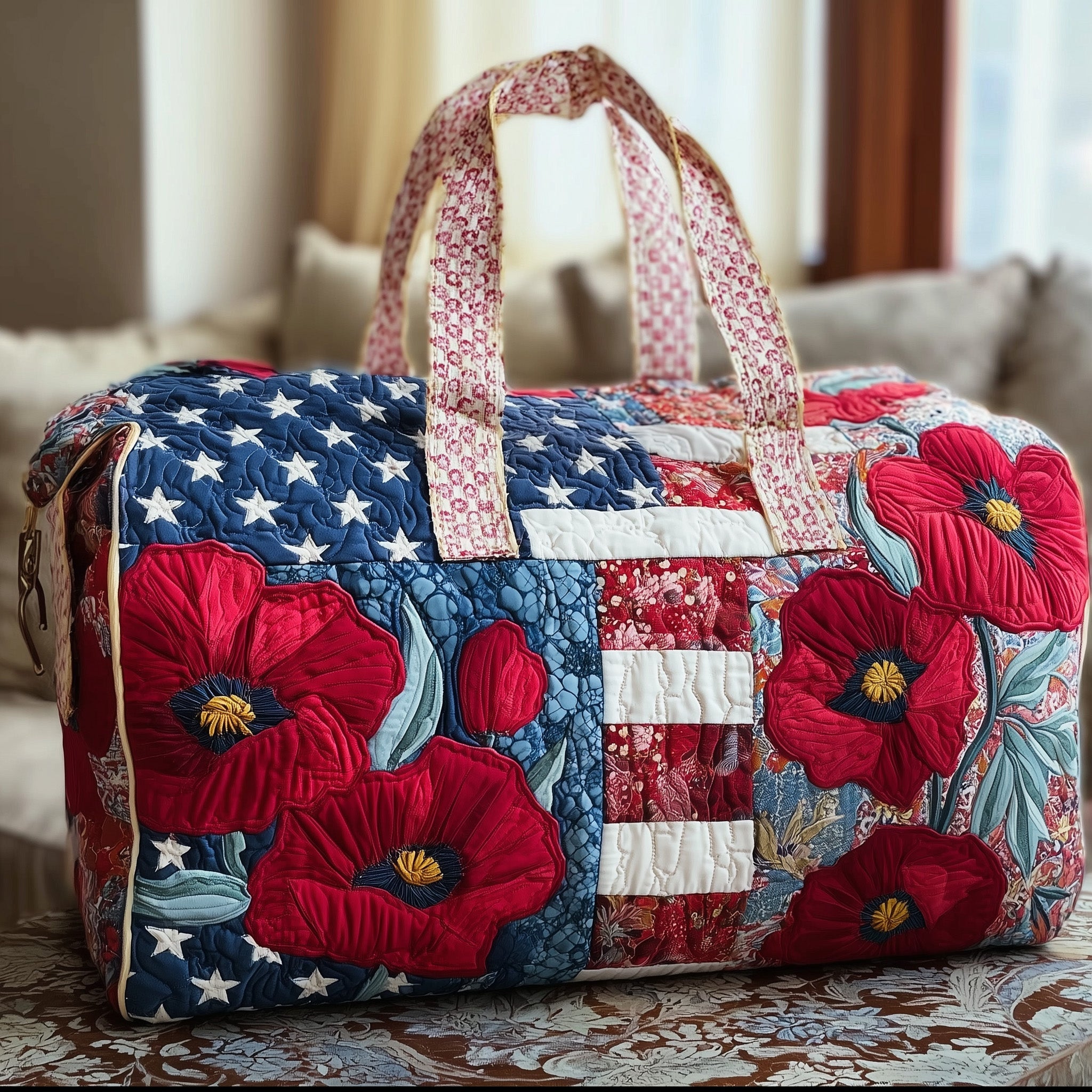 Patriotic Bloom Quilted Duffle Bag Practical And Versatile