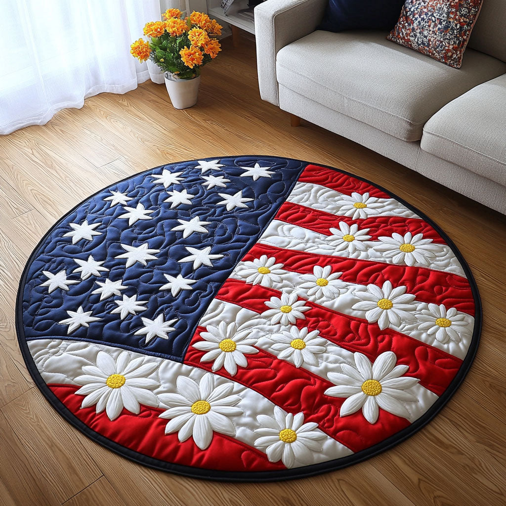 Patriotic Blooms Quilted Round Mat Entryway Decor Flower Lavender Gift Items