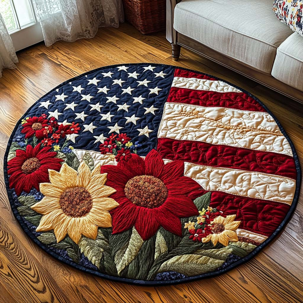 Patriotic Blossoms Quilted Round Mat Holiday Round Mat Veteran Day Gifts For Grandpa Patriotic Gift