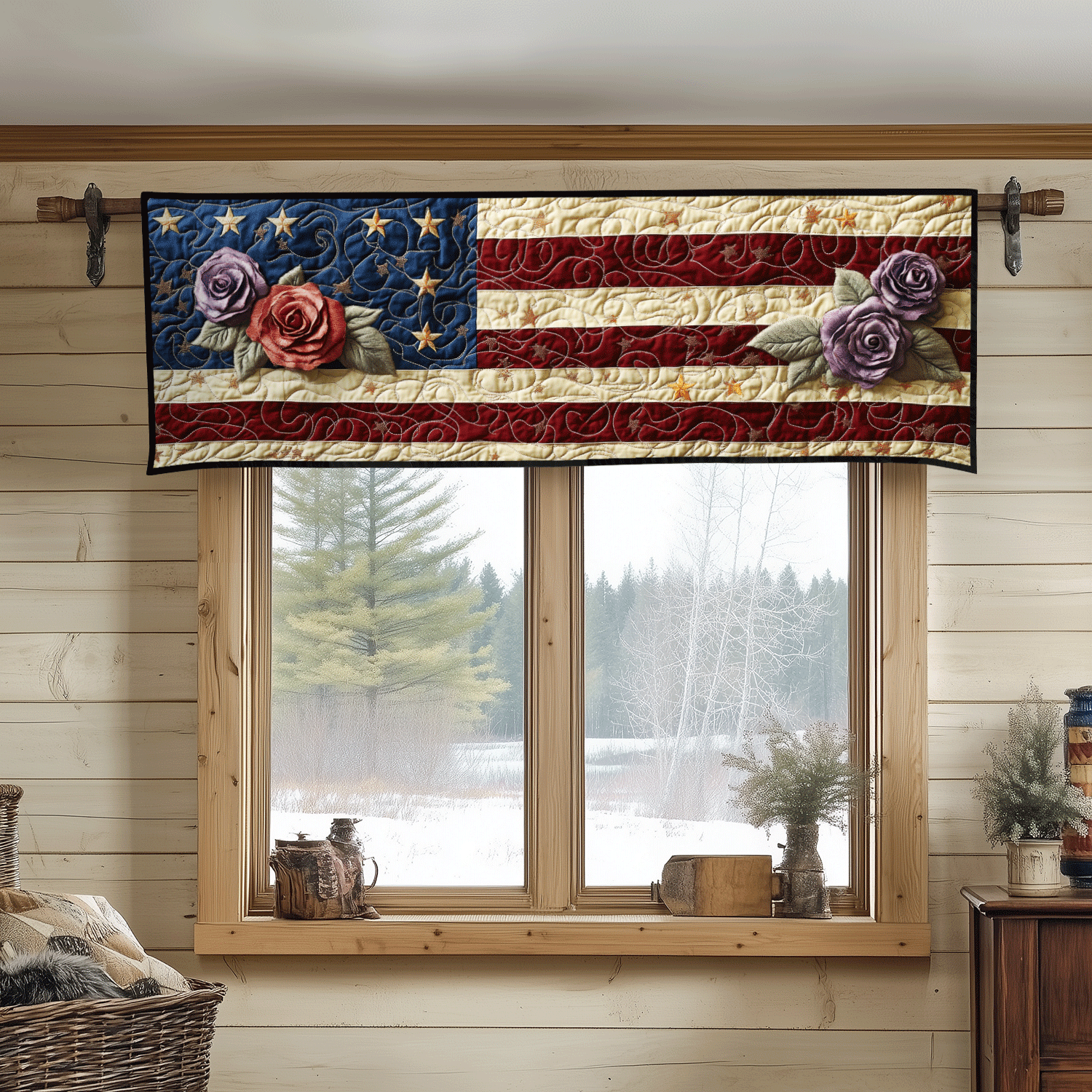 Patriotic Blossoms Quilted Valance Kitchen Curtain Patriotic Gifts For Dad