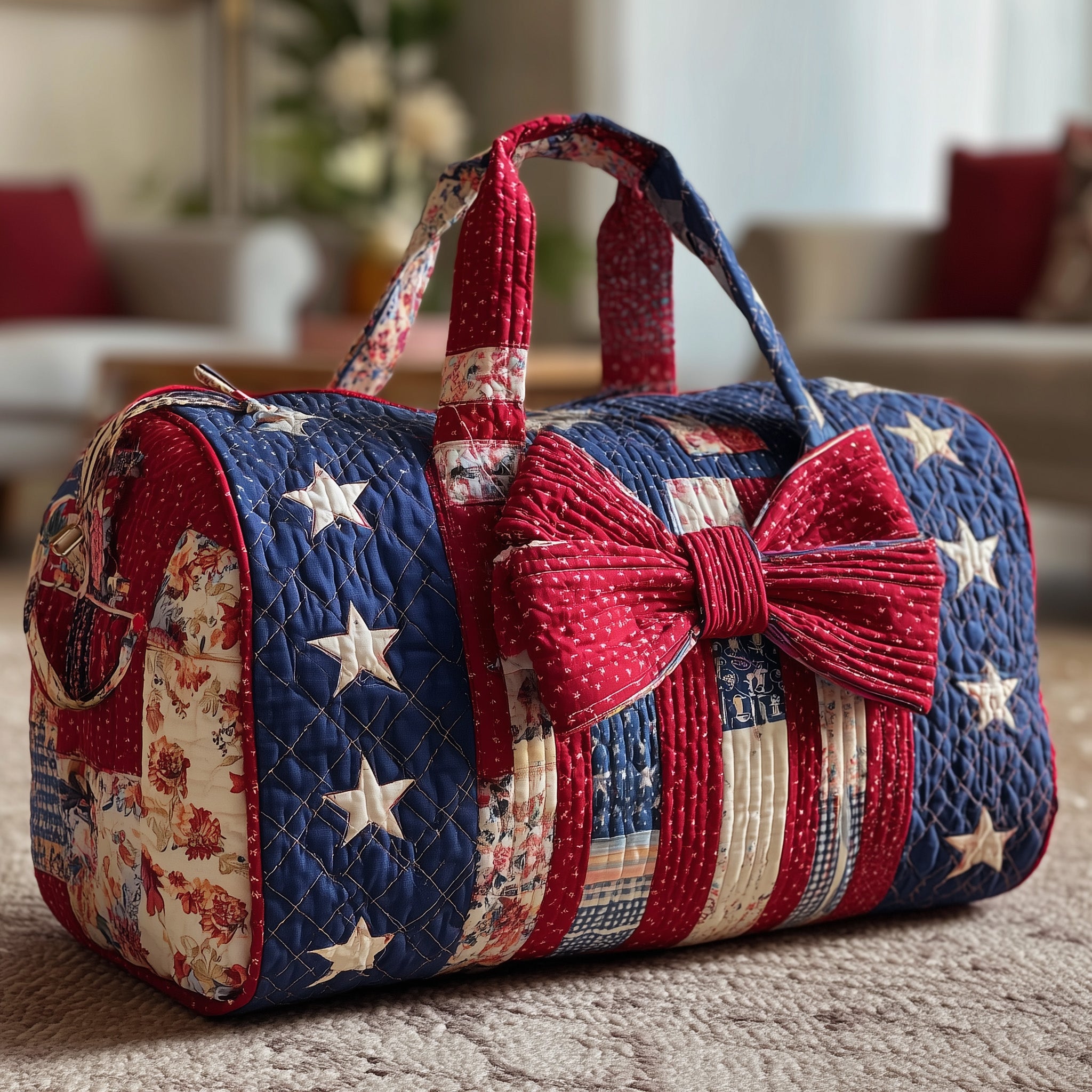Patriotic Bow Quilted Duffle Bag Christmas Gift Idea