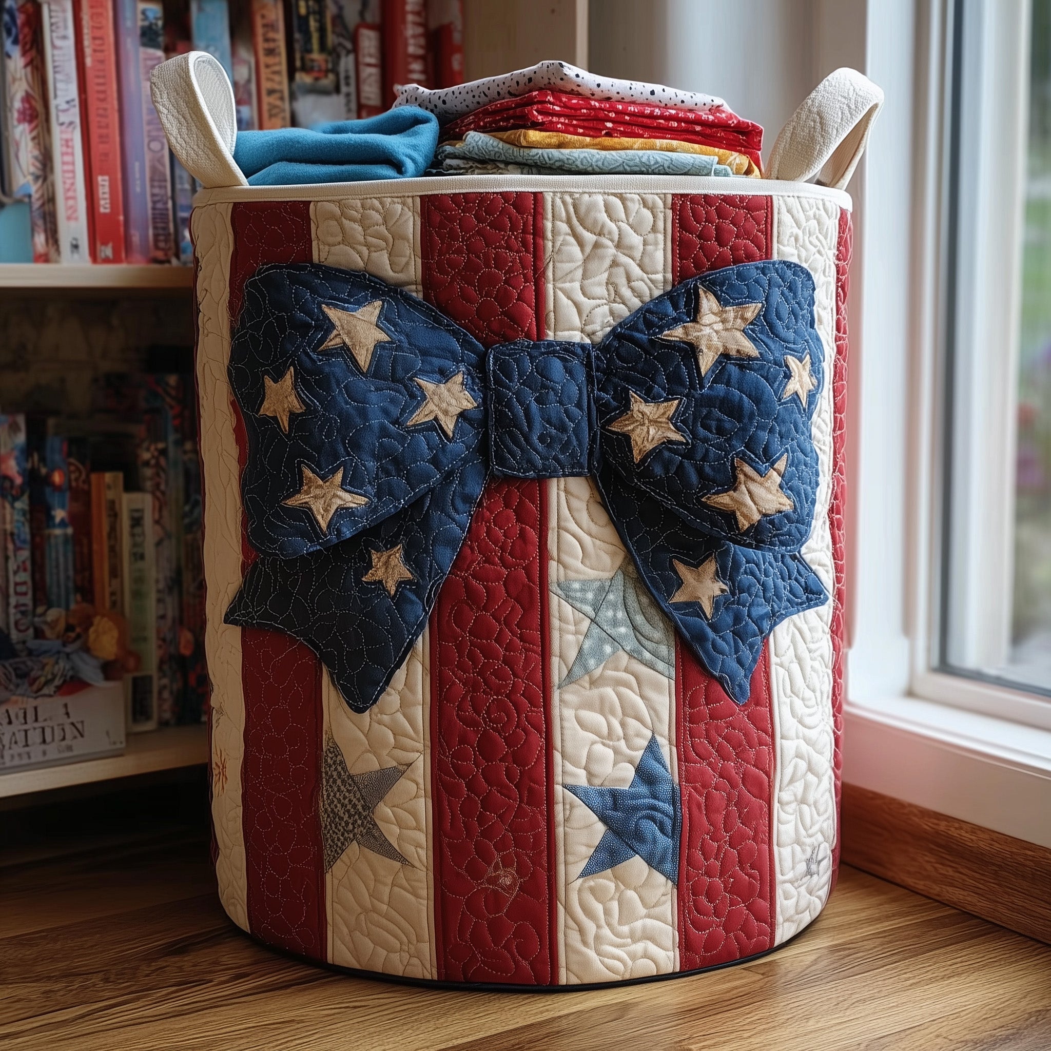 Patriotic Bow Quilted Laundry Basket Best Gift For Him