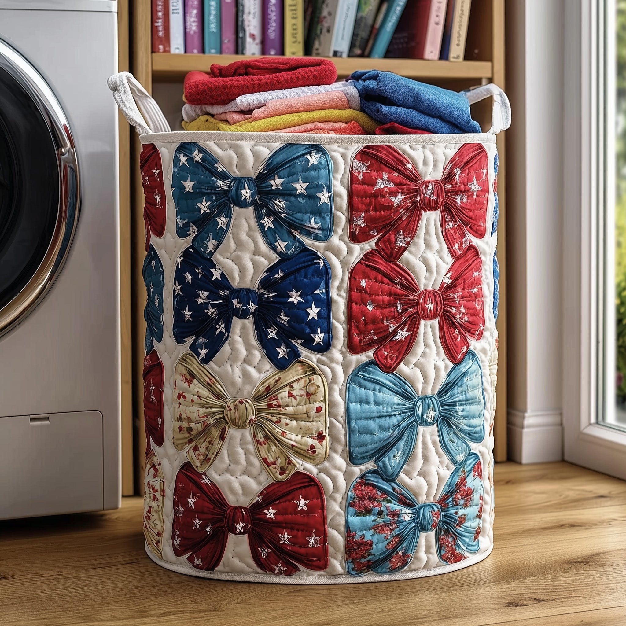 Patriotic Bow Quilted Laundry Basket Holiday Favorite Gift