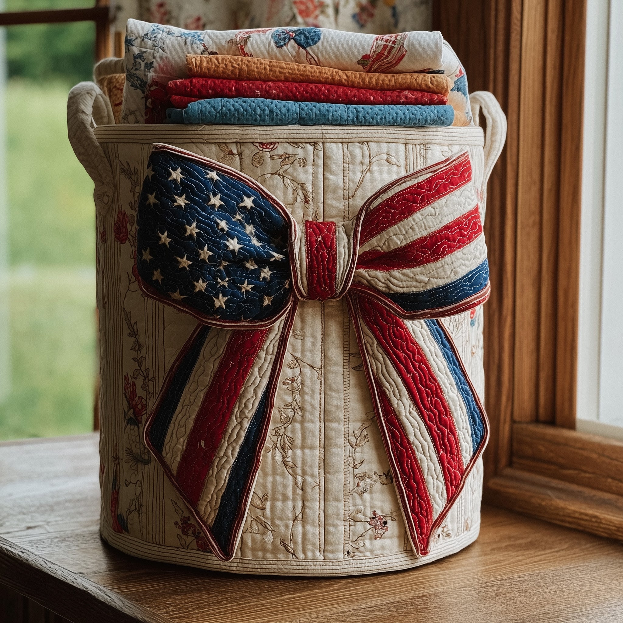 Patriotic Bow Quilted Laundry Basket Ideal Present For Newlyweds
