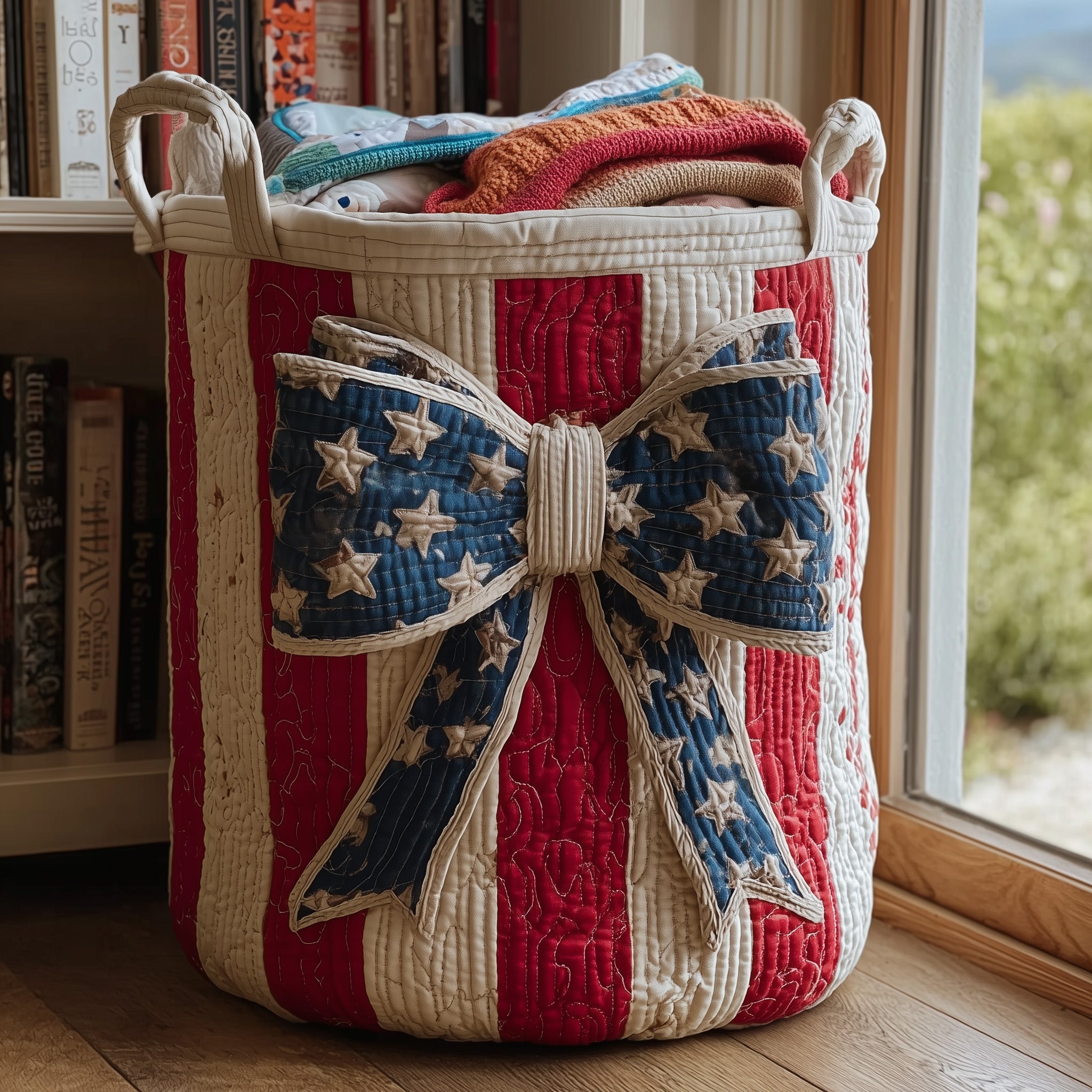 Patriotic Bow Quilted Laundry Basket Perfect Gift For College Dorm