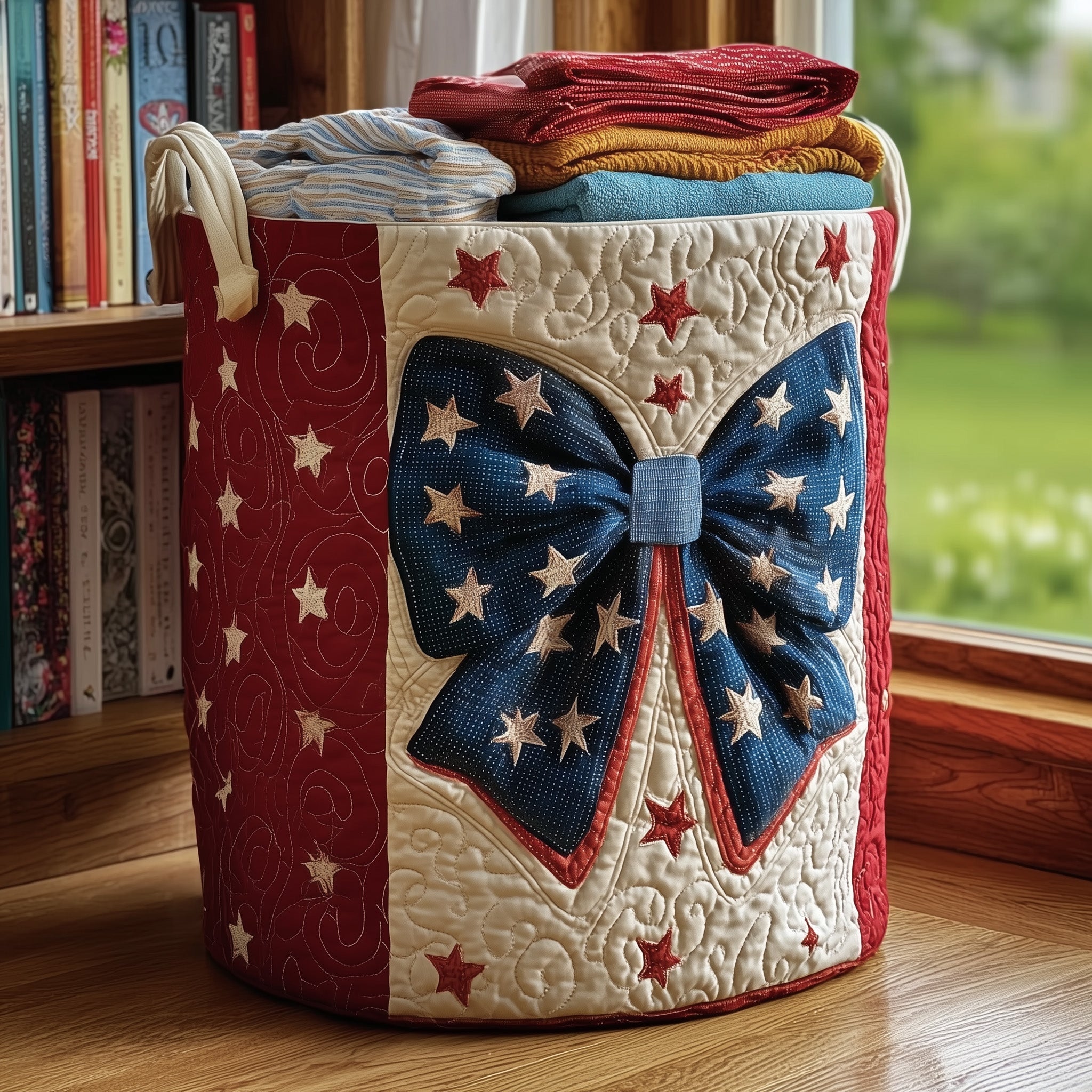 Patriotic Bow Quilted Laundry Basket Top Choice For Housewarming