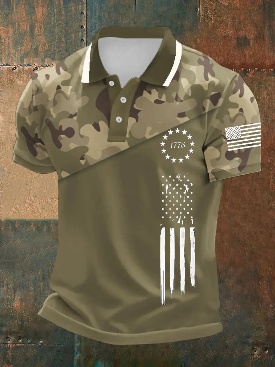 Patriotic Camouflage American Flag Polo Shirt 1776 Design Gift for USA Supporters