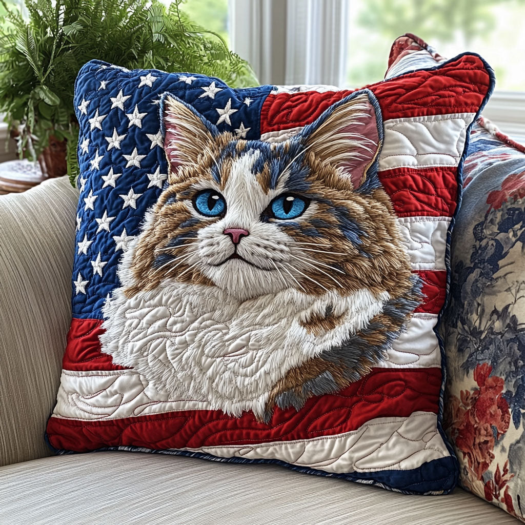 Patriotic Cat Quilted Pillow Case Throw Pillows For Couch Gifts For The Family Christmas