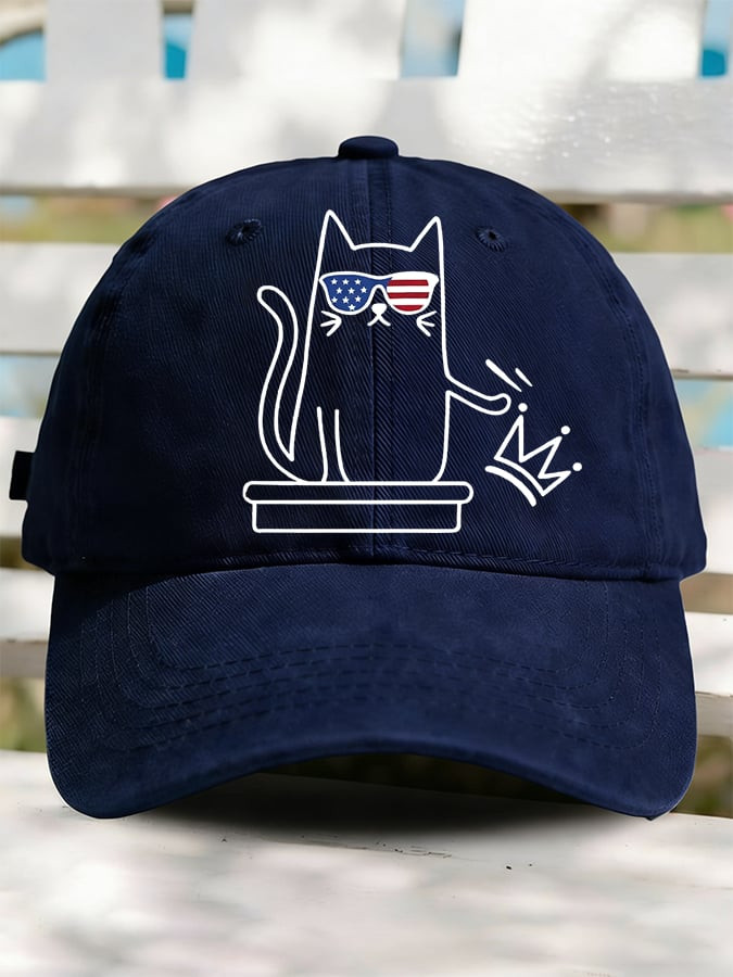 Patriotic Cat USA Flag Sunglasses Baseball Cap No Kings Hat USA Lover Gift