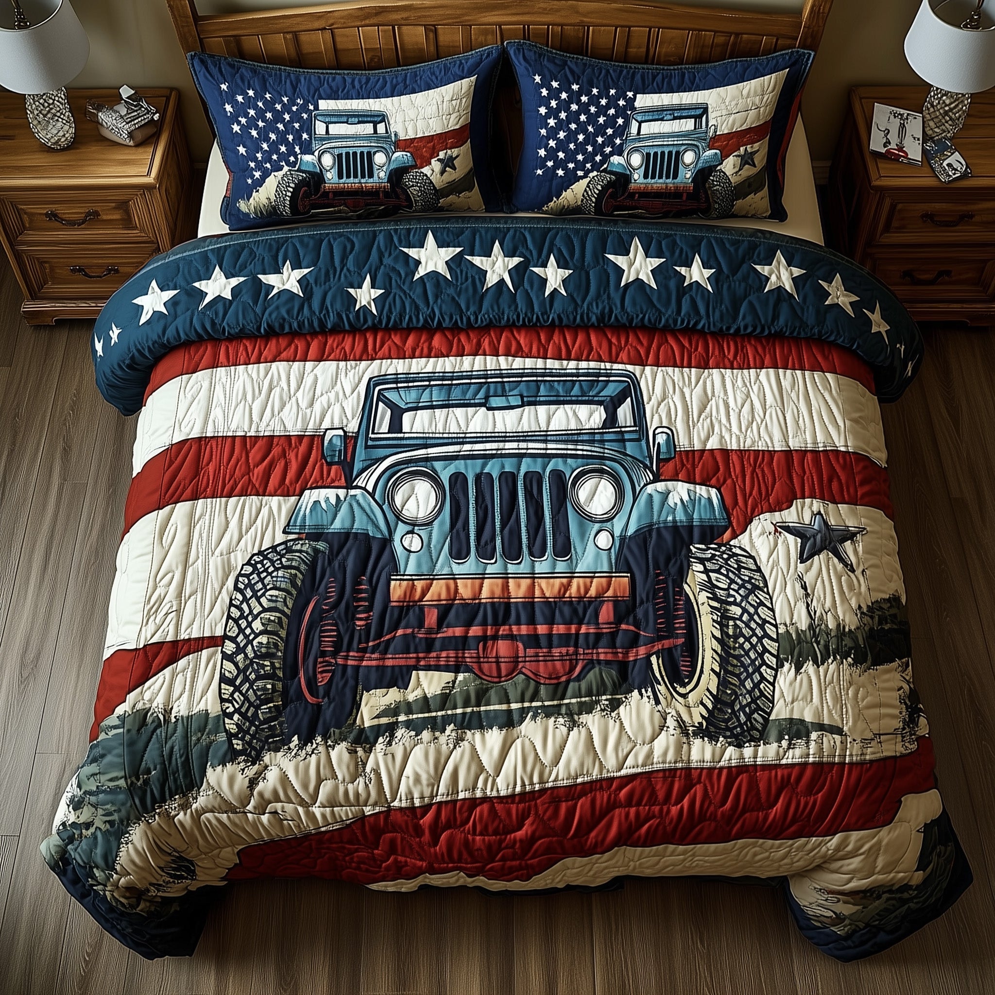 Patriotic Chase Quilted Bedding Set Duvet Cover Merchandise Jeep Gift Ideas For Him