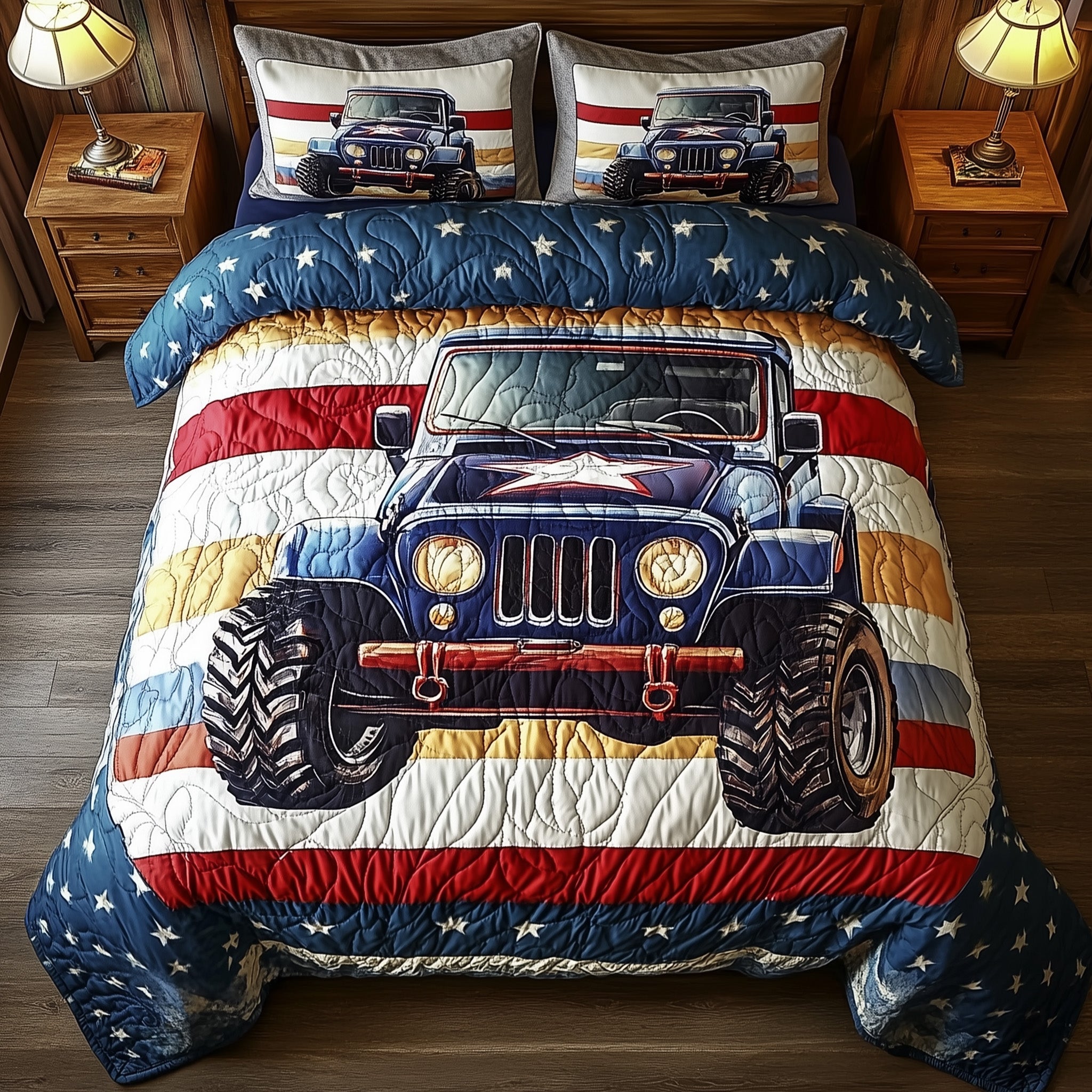 Patriotic Chase Quilted Bedding Set Duvet Cover Merchandise Jeep Related Gifts