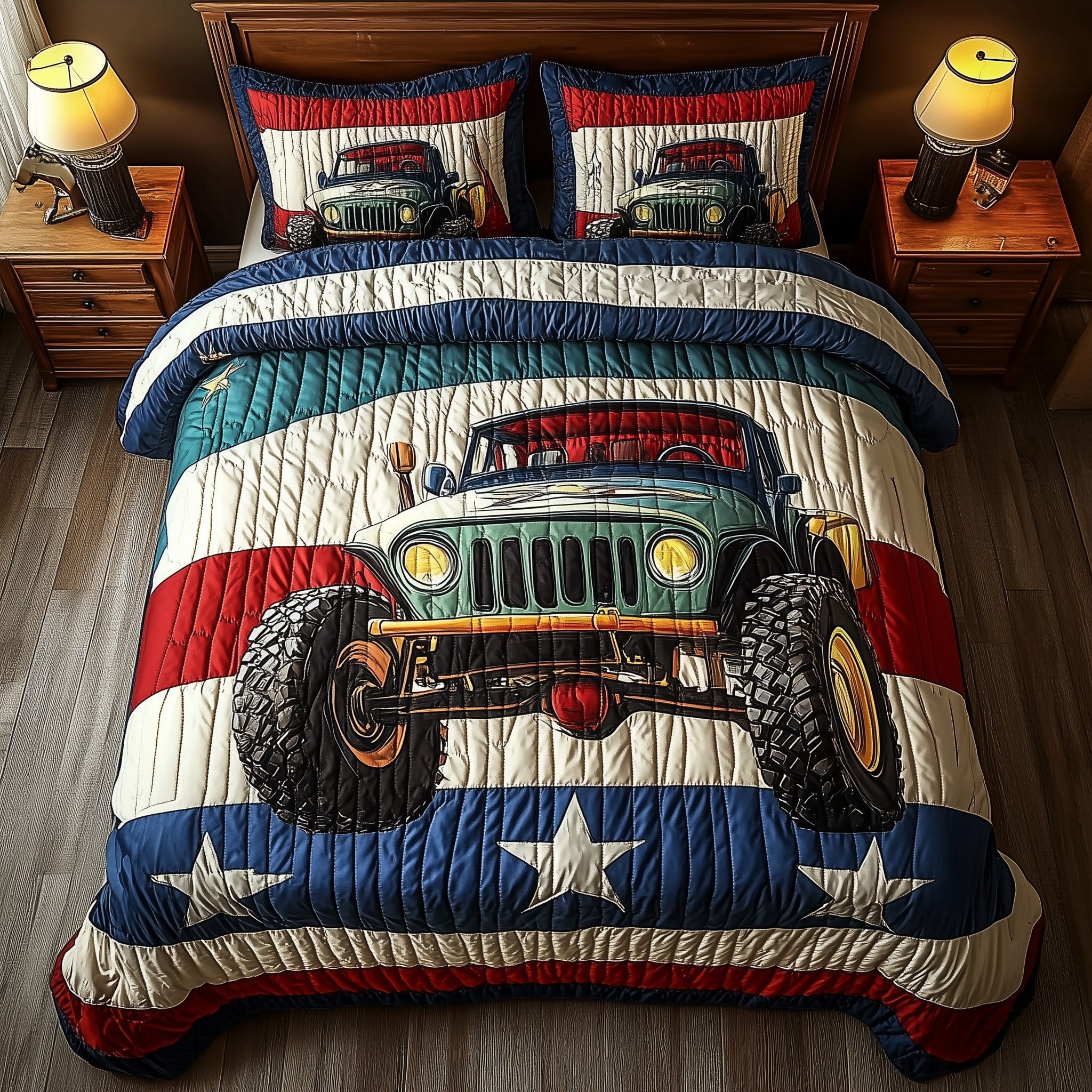 Patriotic Chase Quilted Bedding Set Duvet Cover Merchandise Jeep Stuff For Him