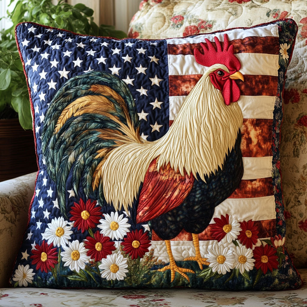 Patriotic Chicken Quilted Pillow Case Modern Throw Pillows Christmas Presents For Chicken Lovers