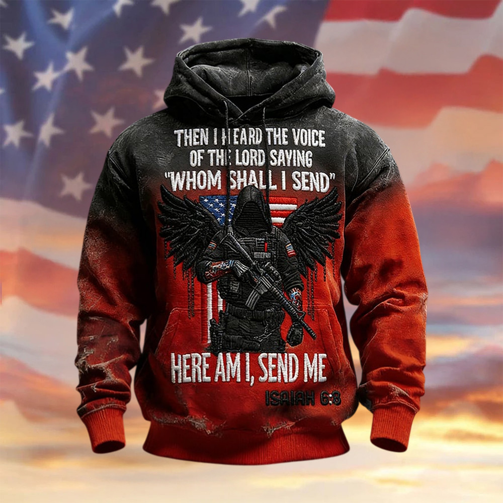 Patriotic Christian Graphic Vintage Hoodie Here Am I Send Me Clothing Christian Gift For Patriots