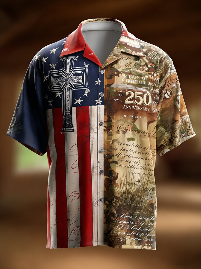 Patriotic Christian Hawaiian Shirt USA 250th Anniversary Apparel Gift For Him