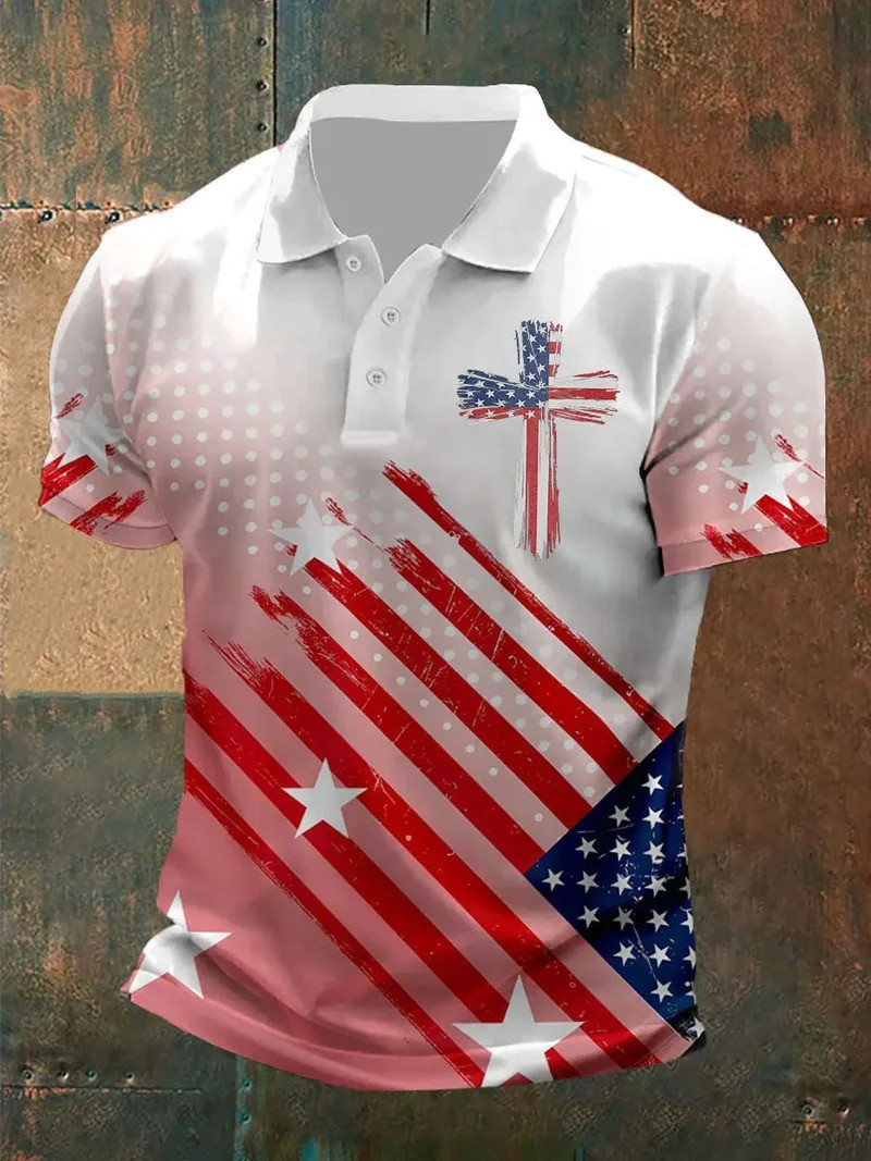 Patriotic Cross Polo Shirt American Faith Christian Apparel God Bless America Best Gift For Believers