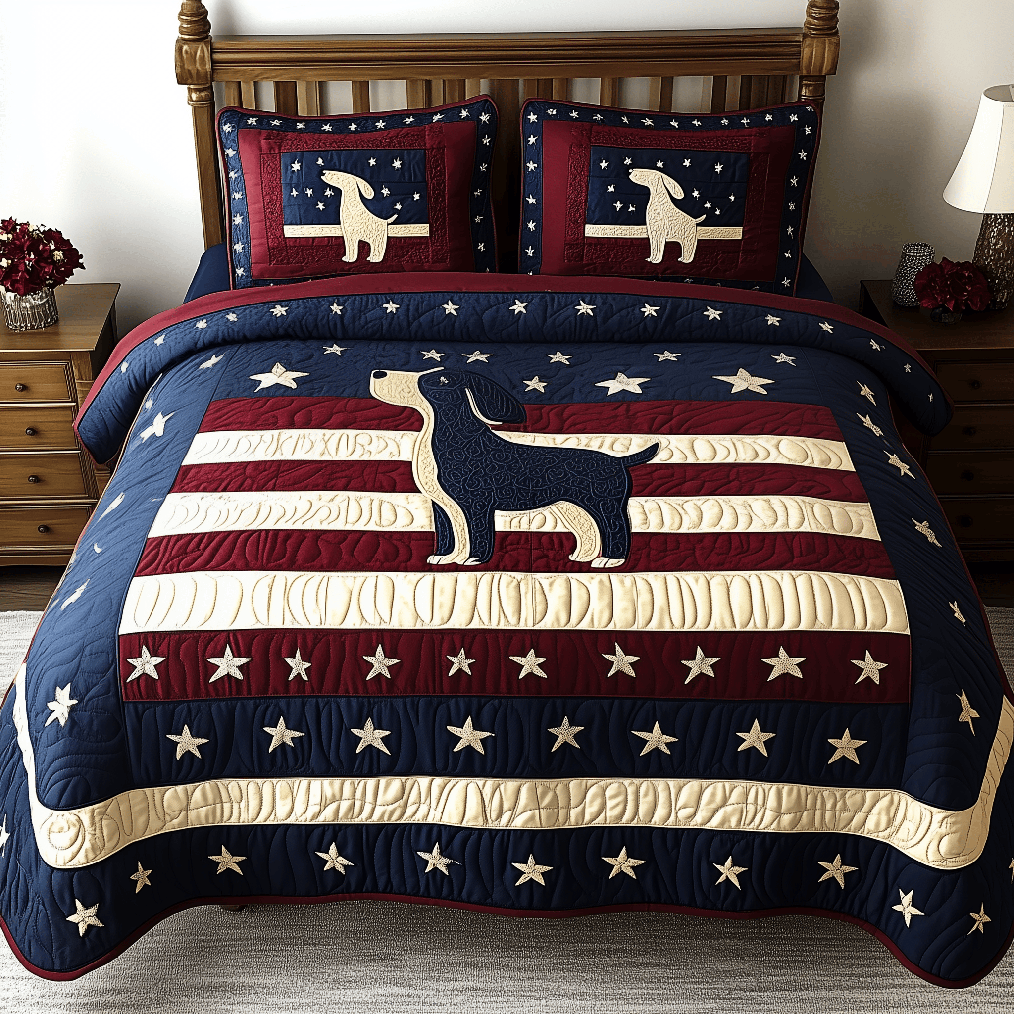 Patriotic Dachshund Quilted Bedding Set Christmas Bedding Set Christmas Gifts For Couples