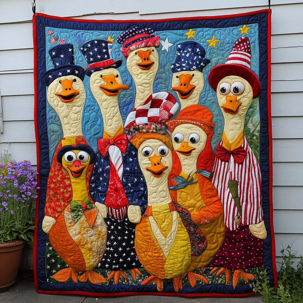 Patriotic Duck Parade Quilted Blanket Christmas Room Decor Koi Birthday Gift