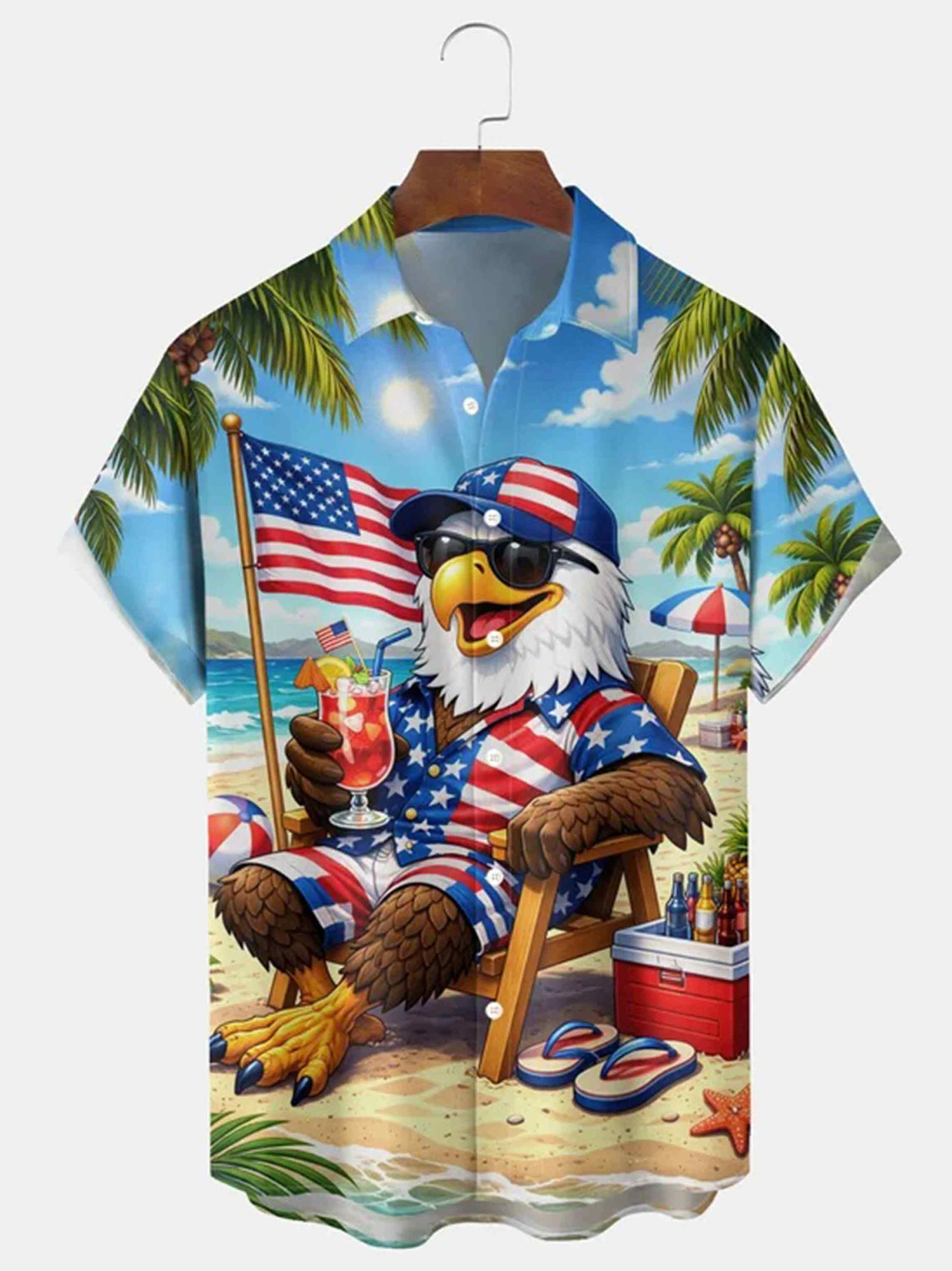 Patriotic Eagle Beach Hawaiian Shirt Relaxed Summer With Eagle in Sunglasses Merch Gift Ideas