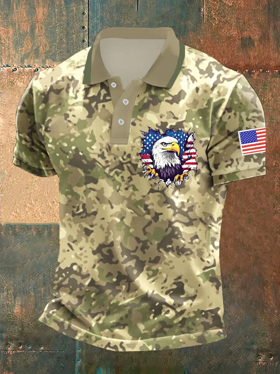 Patriotic Eagle Camouflage Polo Shirt Ideal Independence Day Gift for Proud Americans