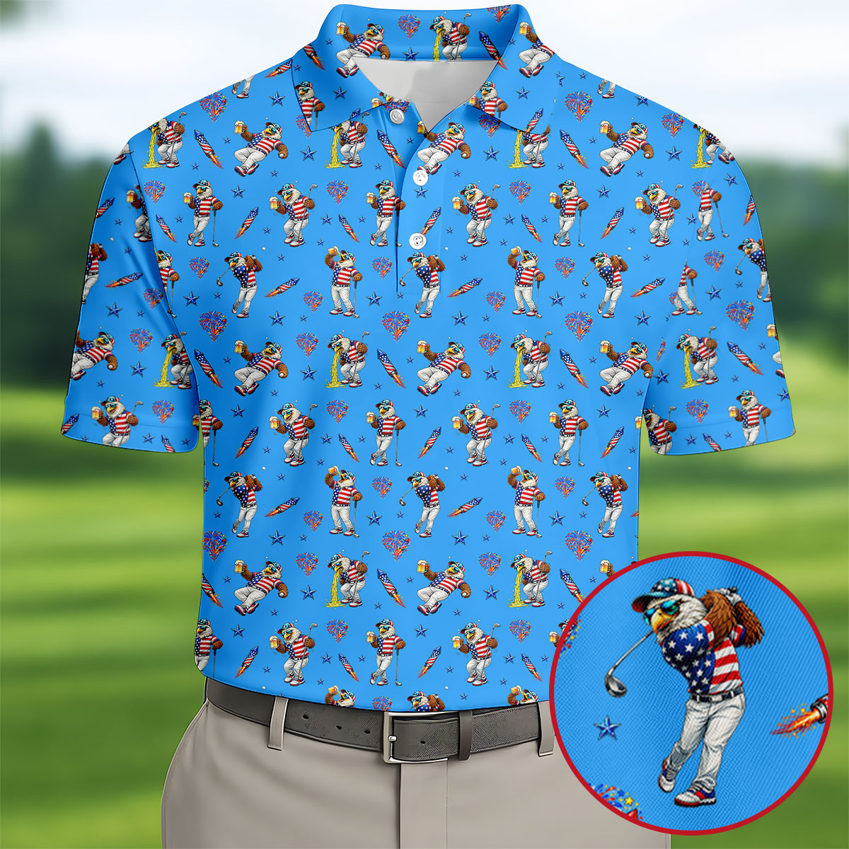 Patriotic Eagle Golf And Beer Polo Shirt Best Golf Tops Present Idea For Father