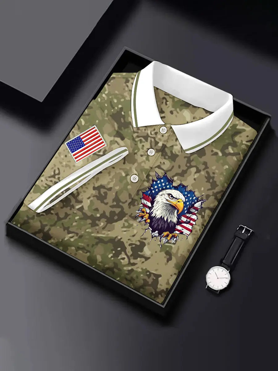 Patriotic Eagle Polo Shirt American Flag Design Gift for USA Independence Day Fans