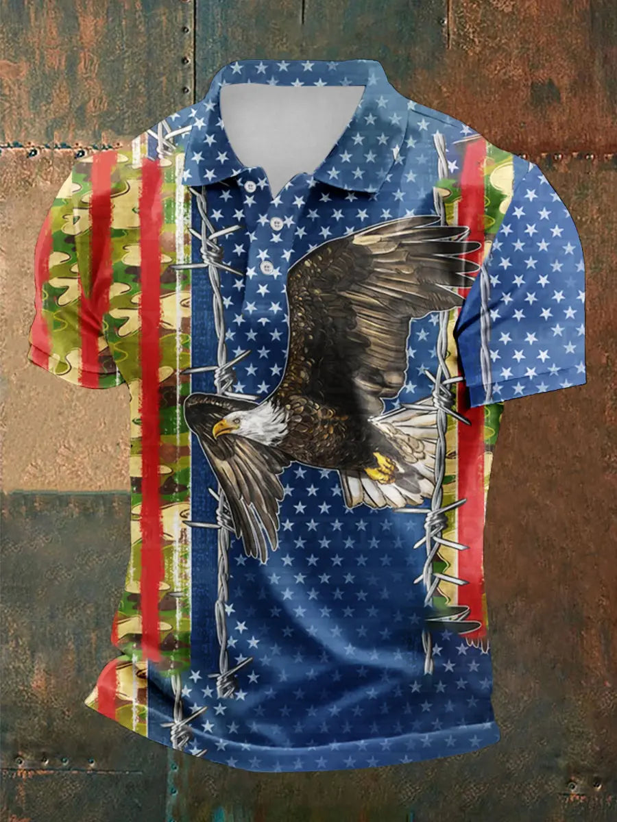 Patriotic Eagle Polo Shirt for Independence Day Gift for USA Pride Enthusiasts