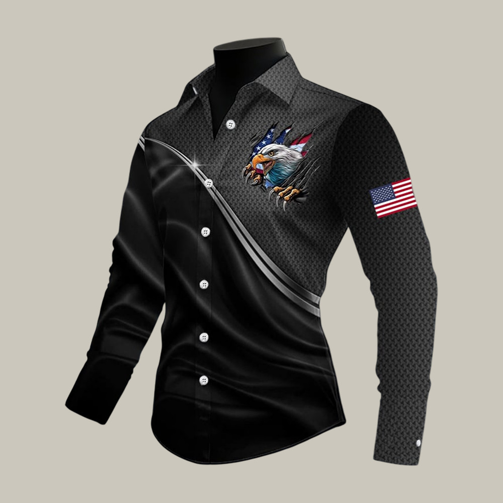 Patriotic Eagle US 250th Anniversary Button Up Long Sleeve Shirt Independence Day Apparel Gift Idea