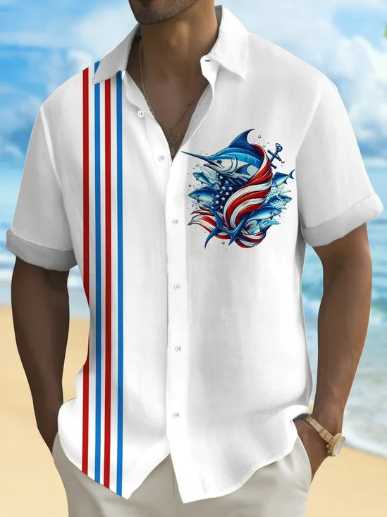 Patriotic Fishing Hawaiian Shirt Independence Day 1776 2026 Clothing Gift For Him