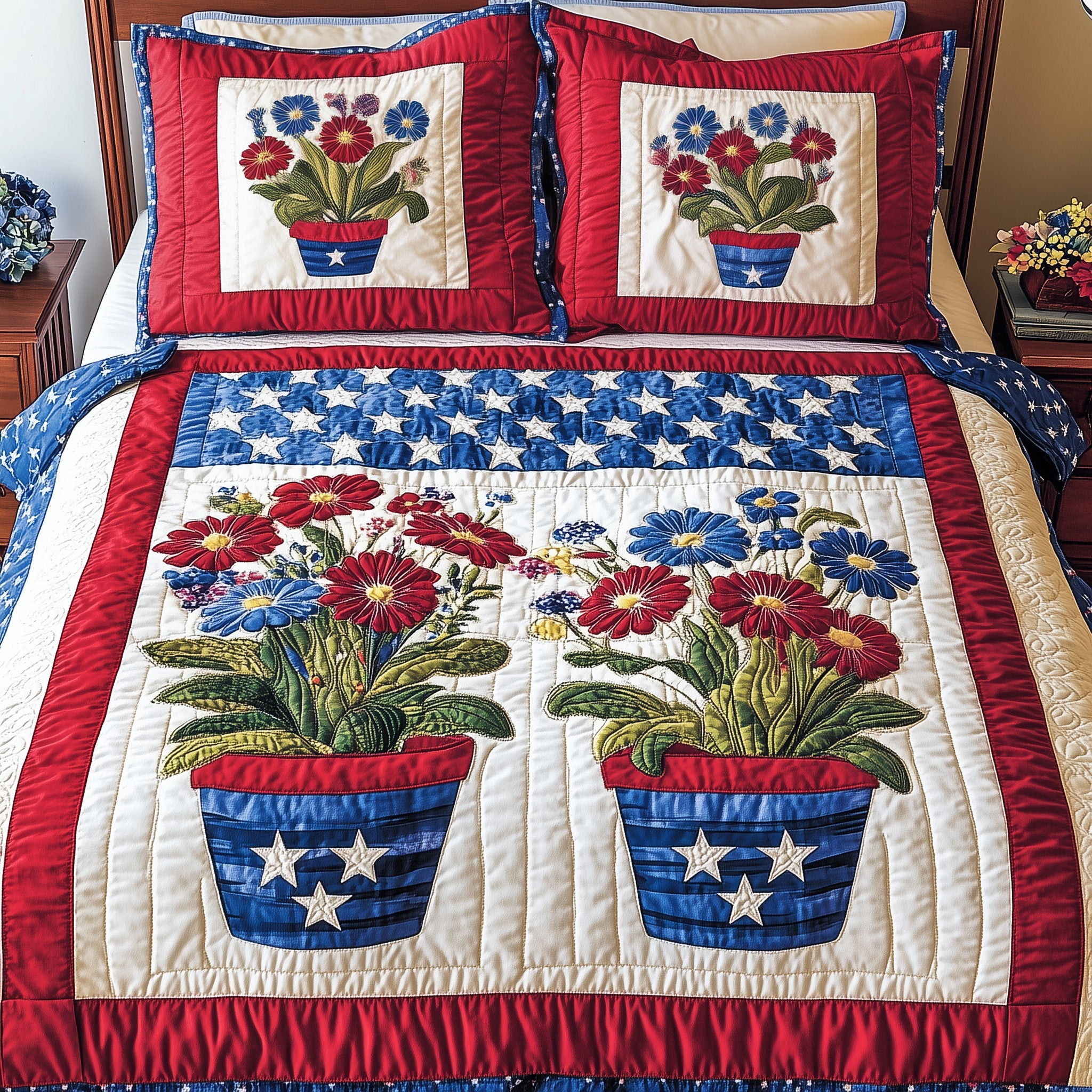 Patriotic Floral Quilted Bedding Set Duvet Cover Merchandise Meaningful Birthday Gifts For Him