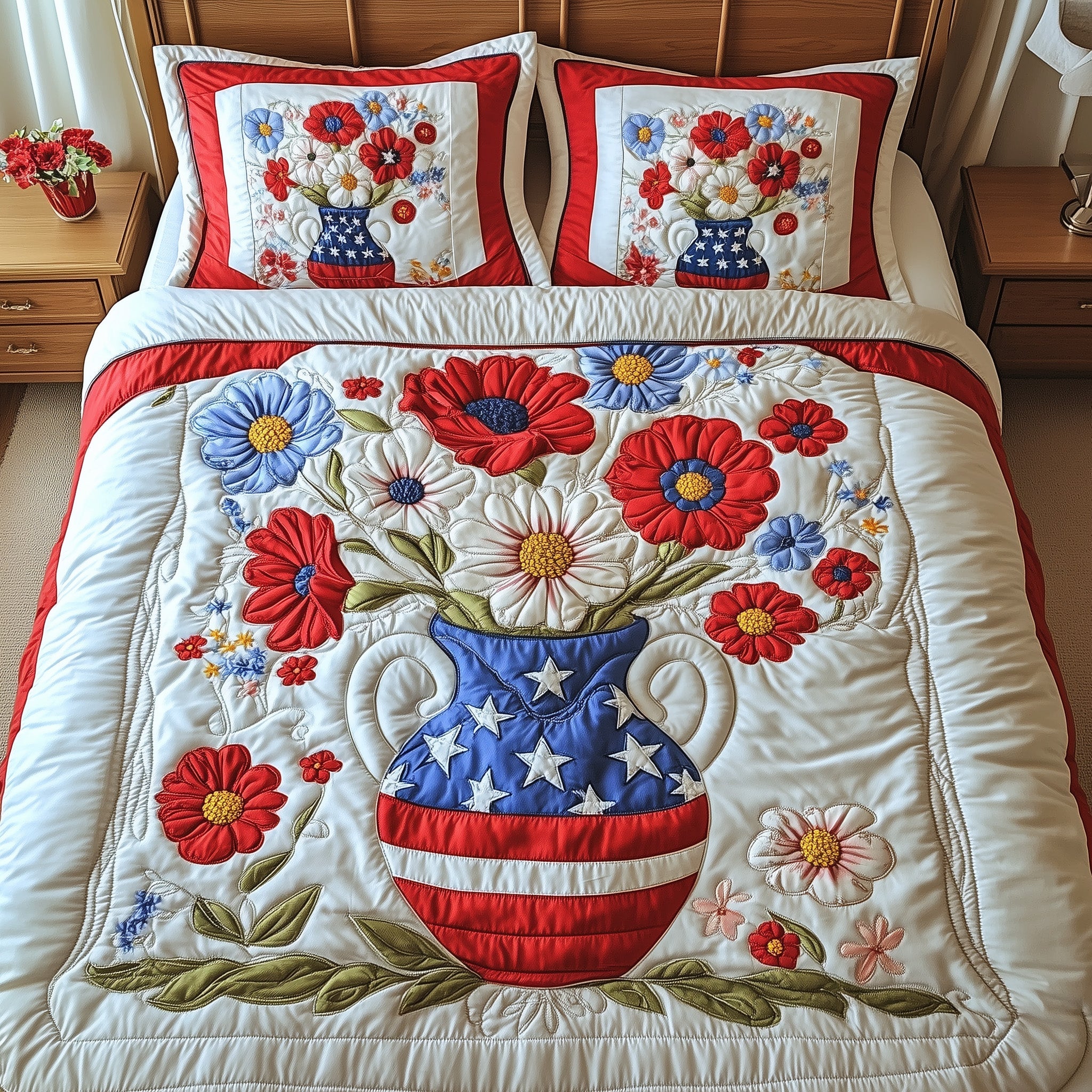 Patriotic Floral Quilted Bedding Set Duvet Cover Merchandise Meaningful Gifts For Mom From Daughter