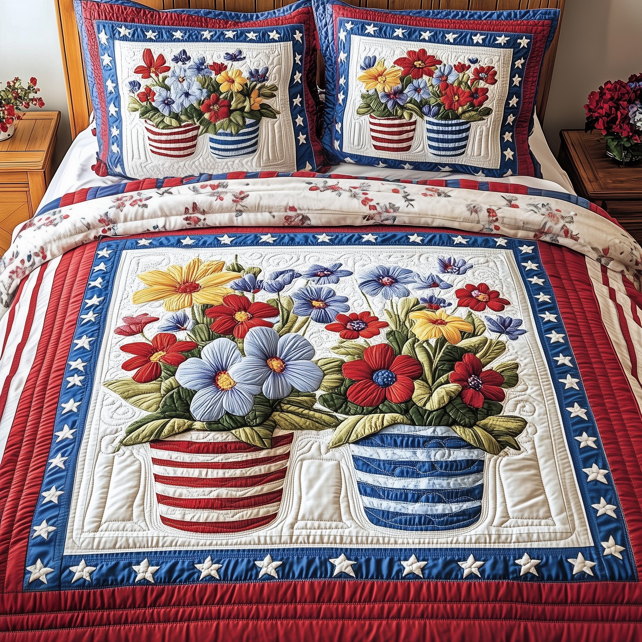 Patriotic Floral Quilted Bedding Set Duvet Cover Merchandise Small Meaningful Gifts For Her