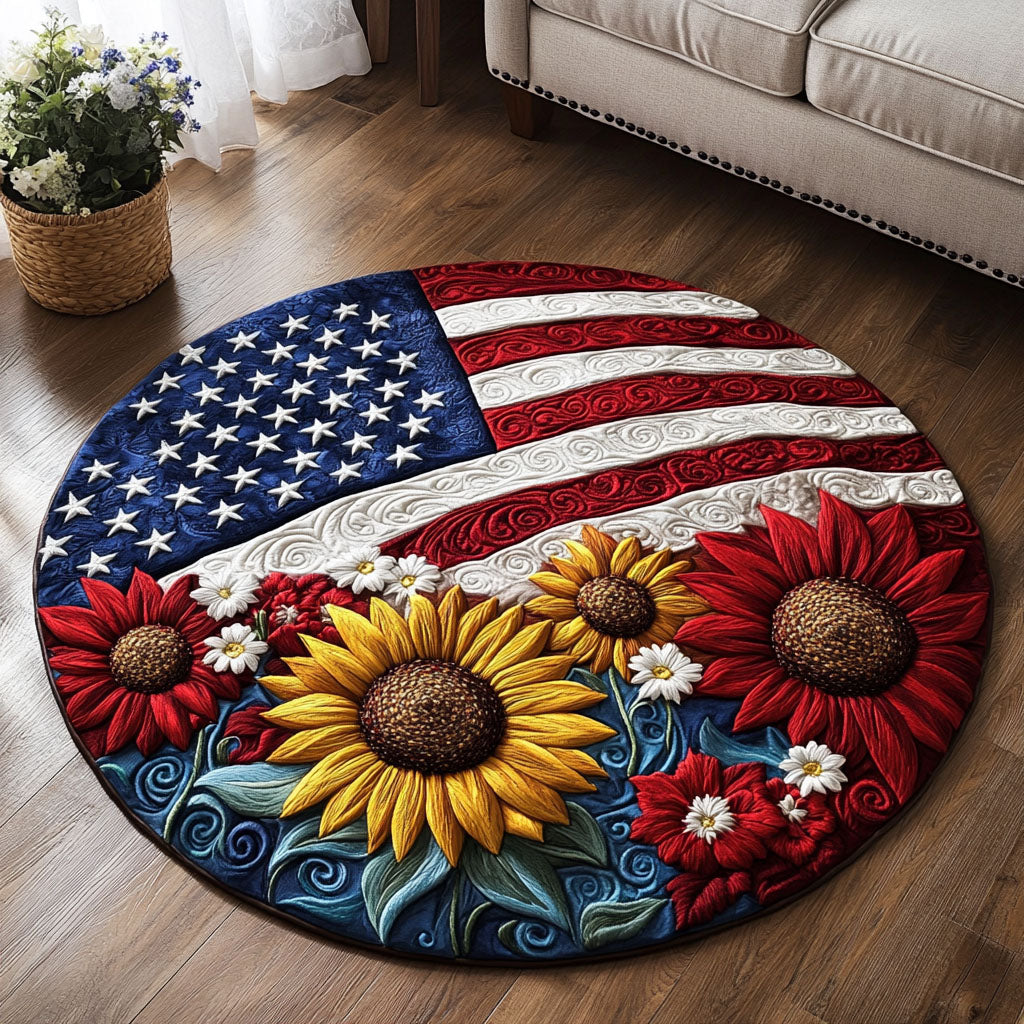 Patriotic Flower Quilted Round Mat Front Door Idea Sunflower Gift Items