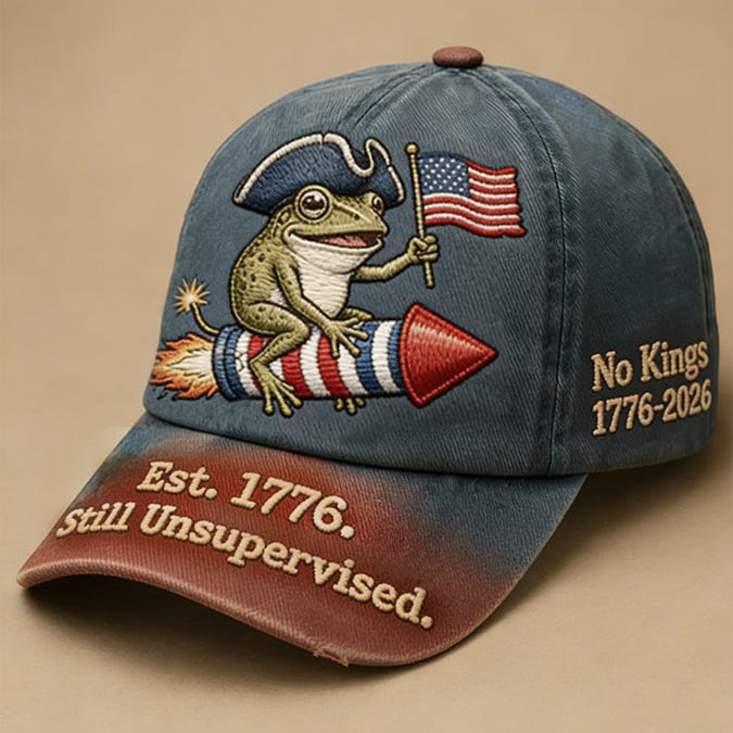 Patriotic Frog Est 1776 Still Unsupervised Hat No Kings 1776 2026 Baseball Cap Anti MAGA Gift