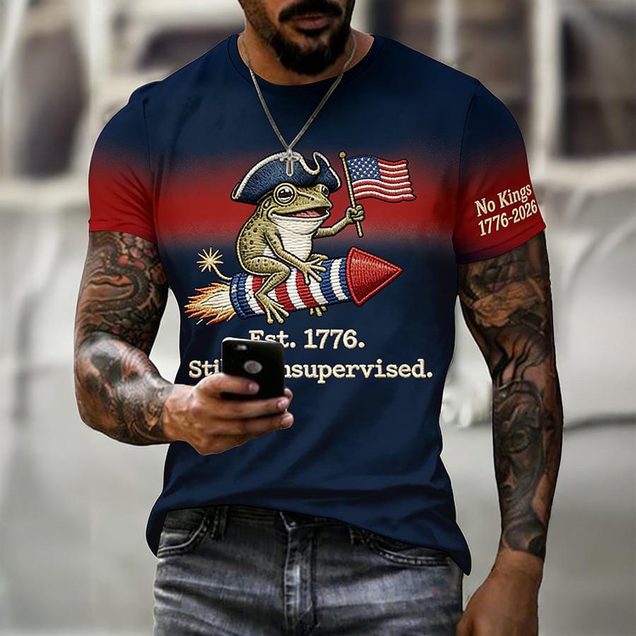 Patriotic Frog Still Unsupervised Since 1776 T-Shirt No Kings 1776 2026 Shirt Gift Idea