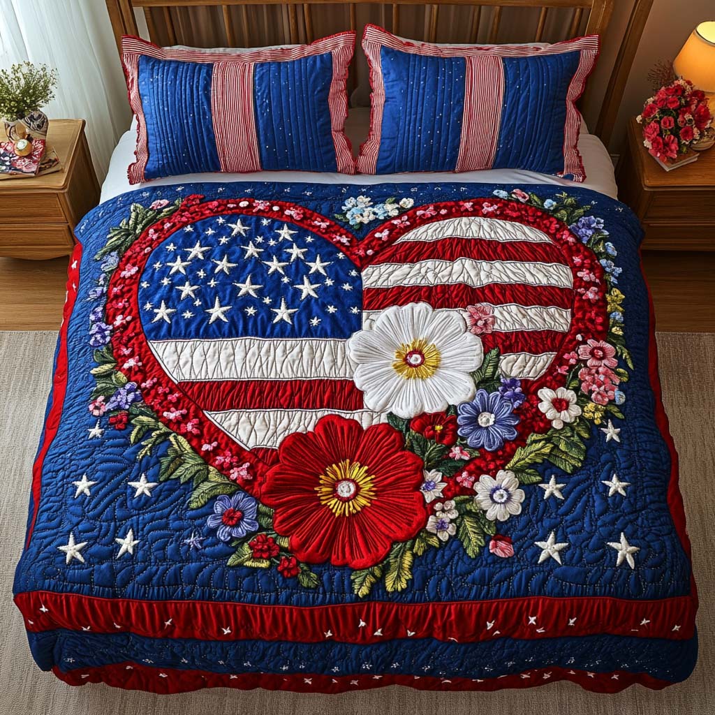 Patriotic Garden Quilted Bedding Set Bed Decorations Patriotic Christmas Gifts